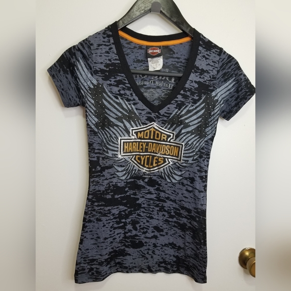 Harley-Davidson Tops - HARLEY DAVIDSON SMALL DENIM BLUE AND BLACK T-SHIRT ~ NWOT